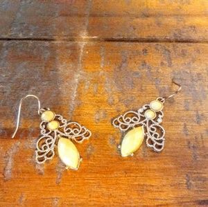 VTG Goldtone and Yellow Abstract Bee Earrings